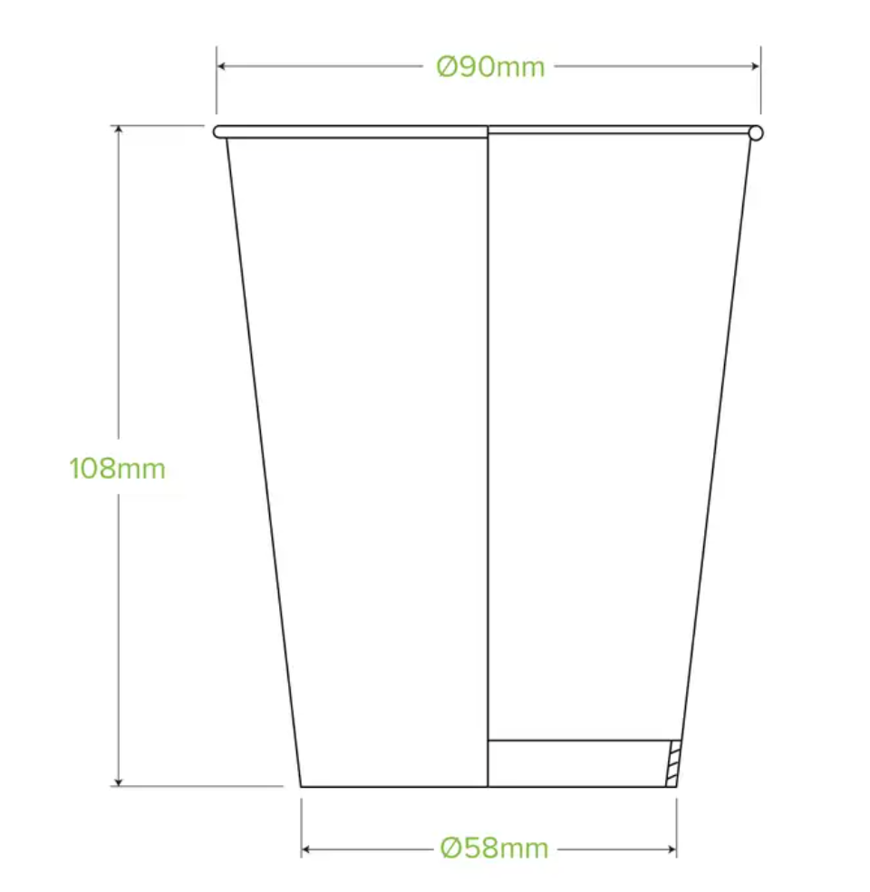 390ml / 12oz (90mm) White Cold Paper BioCup Carton/1000