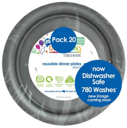Silver Reusable Plastic Dinner Plates Pack/20