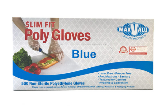 Slim Fit Poly Gloves Powder Free Blue (Carton of 500)