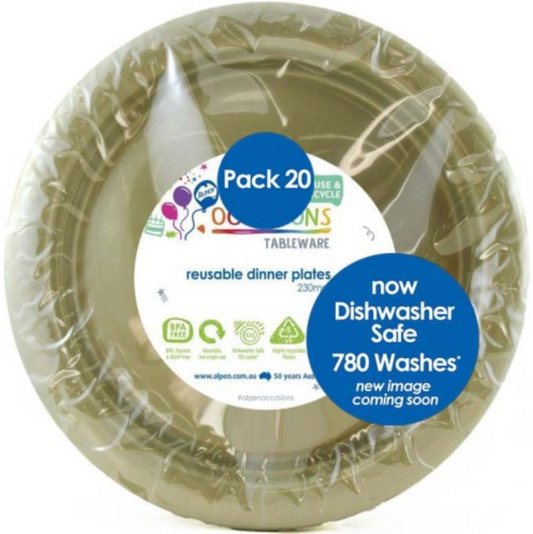 Gold Reusable Plastic Dinner Plates Pack/20