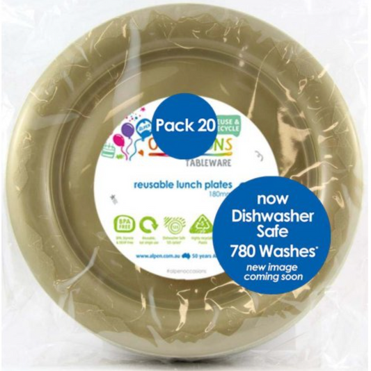 Gold Reusable Plastic Lunch Plates Pack/20