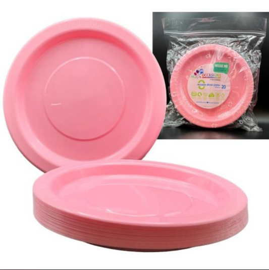 Light Pink Reusable Plastic Dinner Plate Pack/20