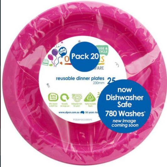 Pink Reusable Plastic Dinner Plates Pack/20