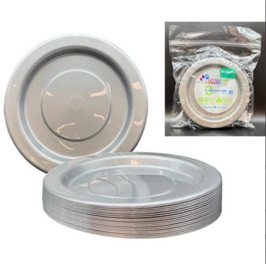 Silver Reusable Plastic Lunch Plates Pack/20