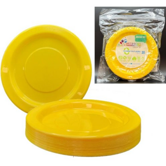 Yellow Reusable Plastic Lunch Plates Pack/20